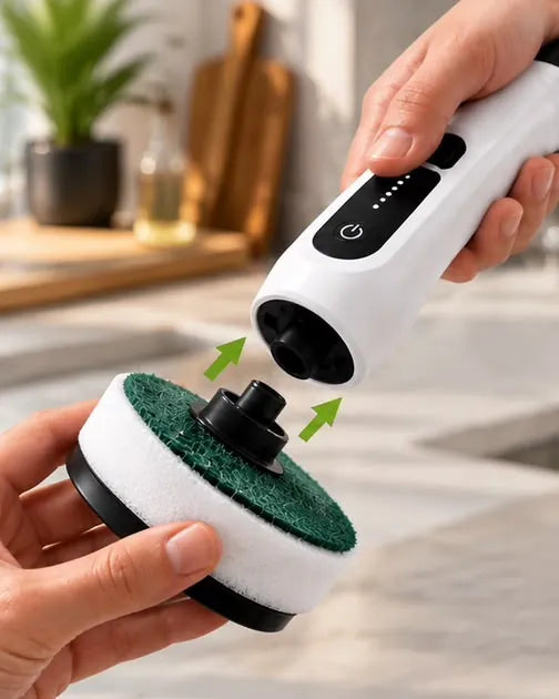 Snapping a scouring pad onto the CLEVO brush